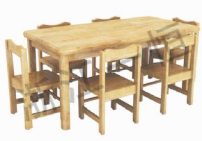 桌椅系列原木六人桌椅